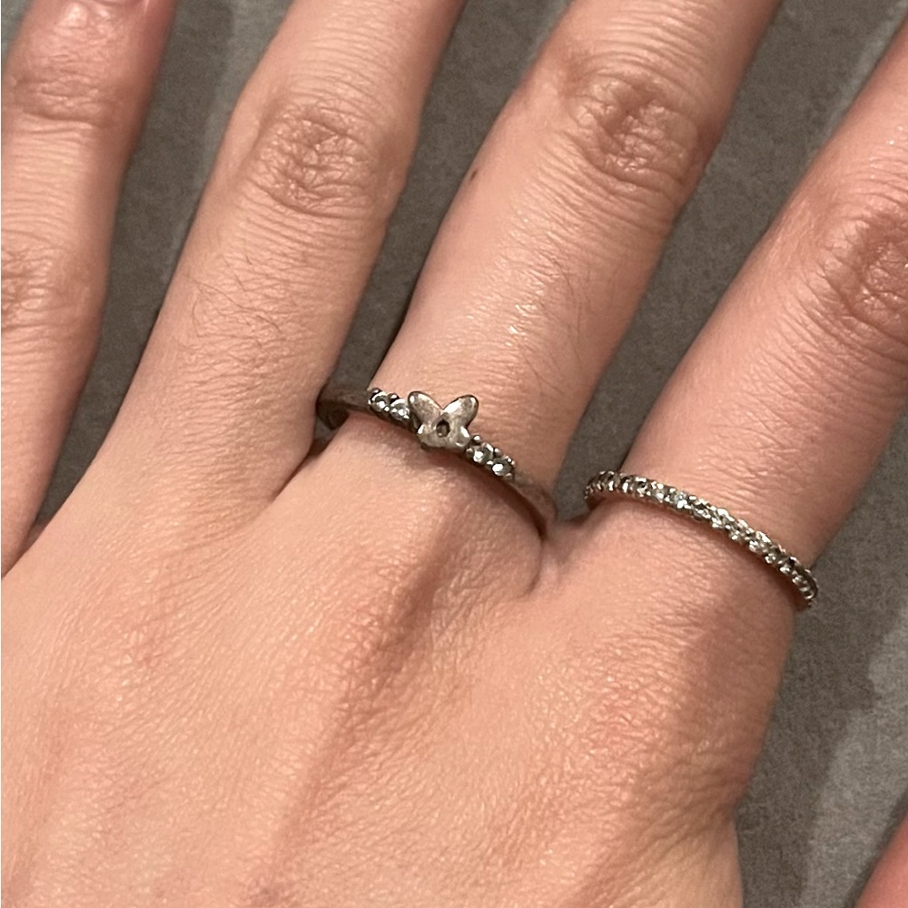 Sterling silver butterfly ring with diamonds